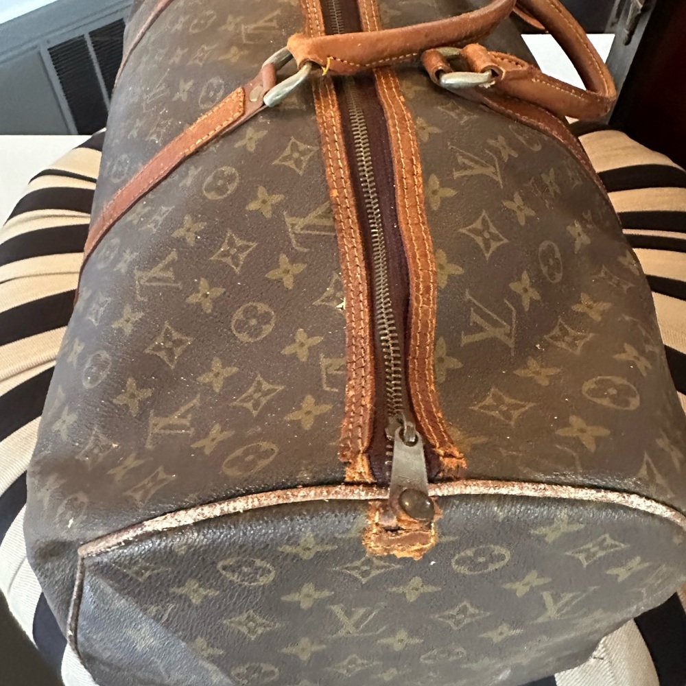 Louis Vuitton Brown Monogram Duffel Bag with Gold Hardware